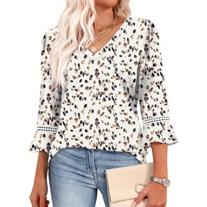 image:imageWIHOLL Womens Blouses Dressy Casual 34 Length Sleeve Tops Lace Trendy 2026 Spring Summer V Neck Shirts Vacation OutfitsPrint Dots