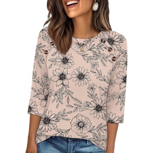 image:imageWIHOLL Womens Blouses Dressy Casual 34 Length Sleeve Tops Spring Summer Shirts Business Casual Outfits VacationFloral Apricot