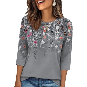 image:imageWIHOLL Womens Blouses Dressy Casual 34 Length Sleeve Tops Spring Summer Shirts Business Casual Outfits VacationFloral Grey