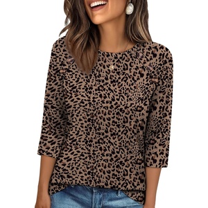 image:imageWIHOLL Womens Blouses Dressy Casual 34 Length Sleeve Tops Spring Summer Shirts Business Casual Outfits VacationPattern Leopard
