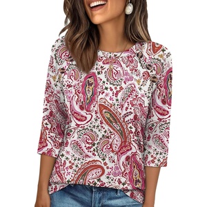image:imageWIHOLL Womens Blouses Dressy Casual 34 Length Sleeve Tops Spring Summer Shirts Business Casual Outfits VacationPattern Pink Boho