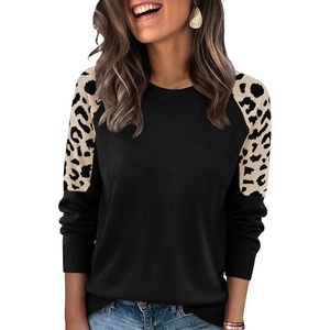 image:imageWIHOLL Womens Fall Sweaters Contrast Raglan Sleeve Tops Fashion ClothingBlackleopard