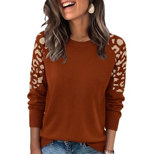 image:imageWIHOLL Womens Fall Sweaters Contrast Raglan Sleeve Tops Fashion ClothingCaramelleopard