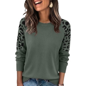 image:imageWIHOLL Womens Fall Sweaters Contrast Raglan Sleeve Tops Fashion ClothingGrey Greenleopard