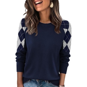 image:imageWIHOLL Womens Fall Sweaters Contrast Raglan Sleeve Tops Fashion ClothingNavy Bluediamond