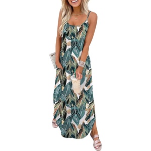 image:imageWIHOLL Womens Maxi Dresses for Women Casual Long Summer Sun Dresses 2026 Spaghetti Strap Hawaiian Vacation Outfits for WomenFloral Frond