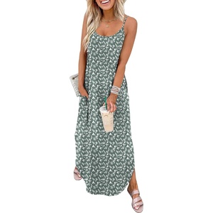 image:imageWIHOLL Womens Maxi Dresses for Women Casual Long Summer Sun Dresses 2026 Spaghetti Strap Hawaiian Vacation Outfits for WomenFloral Green White Print