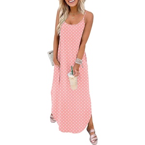 image:imageWIHOLL Womens Maxi Dresses for Women Casual Long Summer Sun Dresses 2026 Spaghetti Strap Hawaiian Vacation Outfits for WomenFloral Pink Polka Dot
