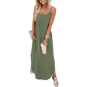 image:imageWIHOLL Womens Maxi Dresses for Women Casual Long Summer Sun Dresses 2026 Spaghetti Strap Hawaiian Vacation Outfits for WomenPlain Army Green