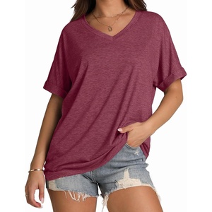 image:imageWIHOLL Womens Oversized Tshirts Summer Tops 2025 Short Sleeve V Neck Shirts Outfits Plus Size ClothesPurple