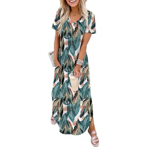 image:imageWIHOLL Womens Summer Short Sleeve Dresses Maxi Dress Vacation Beach Sundresses 2026 with PocketsFloral Frond