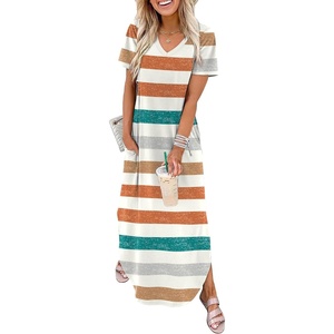 image:imageWIHOLL Womens Summer Short Sleeve Dresses Maxi Dress Vacation Beach Sundresses 2026 with PocketsFloral Striped