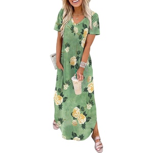image:imageWIHOLL Womens Summer Short Sleeve Dresses Maxi Dress Vacation Beach Sundresses 2026 with PocketsFloral Yellow Rose