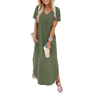 image:imageWIHOLL Womens Summer Short Sleeve Dresses Maxi Dress Vacation Beach Sundresses 2026 with PocketsPlain Green