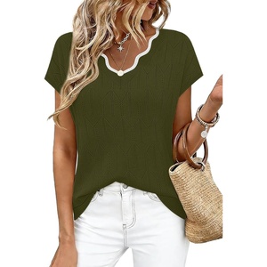 image:imageWIHOLL Womens Summer Tops Cap Sleeve Sweater V Neck Shirts Beach Vacation Clothes Business Casual Fashion ClothingArmy Green