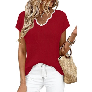 image:imageWIHOLL Womens Summer Tops Cap Sleeve Sweater V Neck Shirts Beach Vacation Clothes Business Casual Fashion ClothingRed