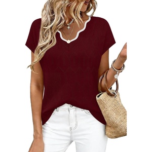 image:imageWIHOLL Womens Summer Tops Cap Sleeve Sweater V Neck Shirts Beach Vacation Clothes Business Casual Fashion ClothingRed Wine
