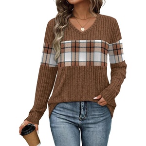 image:imageWIHOLL Womens Sweaters Trendy Tops Long Sleeve Shirts Fall Outfits FashionPlaid Brown