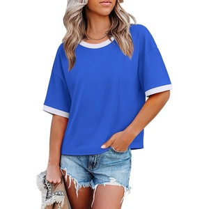 image:imageWIHOLL Womens T Shirts Loose Fit Short Half Sleeve Crew Neck Oversized Tshirts Color Block Summer Tops Fashion 2026Royal Blue