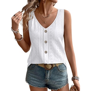 image:imageWIHOLL Womens Tank Tops Loose Casual Summer Tops Eyelet V Neck Basic Sleeveless Shirts Trendy 2026Awhite