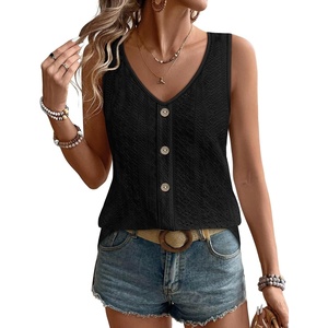 image:imageWIHOLL Womens Tank Tops Loose Casual Summer Tops Eyelet V Neck Basic Sleeveless Shirts Trendy 2026Black