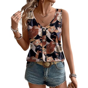 image:imageWIHOLL Womens Tank Tops Loose Casual Summer Tops Eyelet V Neck Basic Sleeveless Shirts Trendy 2026Khaki Flower
