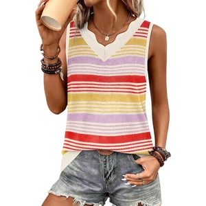 image:imageWIHOLL Womens V Neck Lightweight Sweaters Vest Dressy Casual Trendy Tank Tops AllSeason Cozy OutfitsZrainbow Striped