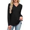image:imageWIHOLL Long Sleeve Shirts for Women V Neck Casual Tops V Neck Fall Clothes 2025 FashionA  Solid Black