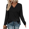 image:imageWIHOLL Long Sleeve Shirts for Women V Neck Casual Tops V Neck Fall Clothes 2025 FashionA  Solid Black