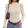 image:imageWIHOLL Long Sleeve Shirt for Women Puff Sleeve Knit Tops Casual 2026Beige