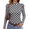 image:imageWIHOLL Long Sleeve Shirt for Women Puff Sleeve Knit Tops Casual 2026Black and White Check