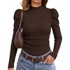 image:imageWIHOLL Long Sleeve Shirt for Women Puff Sleeve Knit Tops Casual 2026Brown