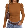 image:imageWIHOLL Long Sleeve Shirt for Women Puff Sleeve Knit Tops Casual 2026Caramel