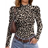image:imageWIHOLL Long Sleeve Shirt for Women Puff Sleeve Knit Tops Casual 2026Leopard Prin