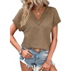 image:imageWIHOLL Summer Tops for Women 2026 Dressy Casual Short Sleeve Shirts Business Casual T Shirts Beach Vacation ClothesBrown