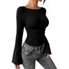 image:imageWIHOLL Tops for Women Trendy Long Sleeve Boat Neck Work Basic Tees Black XL