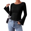 image:imageWIHOLL Tops for Women Trendy Long Sleeve Boat Neck Work Basic Tees Black XL