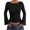 image:imageWIHOLL Tops for Women Trendy Long Sleeve Boat Neck Work Basic Tees Black XL