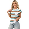 image:imageWIHOLL Womens Summer Tops Trendy Casual Cap Short Sleeve Sweater Beach Vacation Clothes Travel Outfits 2026 Casual Crew Neck T Shirts Soft Cute Spring Tops Tshirts Shirts for Women White Striped L