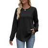 image:imageWIHOLL Womens Sweatshirts No Hood Cozy Sweaters Pullover Long Sleeve T Shirts Round Neck Tops Side Split Black S