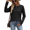 image:imageWIHOLL Womens Sweatshirts No Hood Cozy Sweaters Pullover Long Sleeve T Shirts Round Neck Tops Side Split Black S