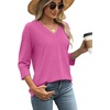 image:imageWIHOLL Womens Tops 34 Length Sleeve V Neck Casual Tunic Tops Basic Shirts Loose Fit BlouseB Hot Pink
