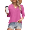 image:imageWIHOLL Womens Tops 34 Length Sleeve V Neck Casual Tunic Tops Basic Shirts Loose Fit BlouseB Hot Pink