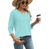 image:imageWIHOLL Womens Tops 34 Length Sleeve V Neck Casual Tunic Tops Basic Shirts Loose Fit BlouseB Lake Green