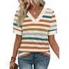 image:imageWIHOLL Womens Tops Boho Summer Outfits 2026 Short Sleeve Shirts with Bottons Beach Vacation Clothes Casual S3XL06striped Orange