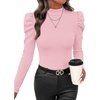 image:imageWIHOLL Long Sleeve Shirt for Women Puff Sleeve Knit Tops Casual 2026Pink