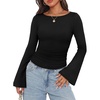 image:imageWIHOLL Tops for Women Trendy Long Sleeve Boat Neck Work Basic Tees Black XL