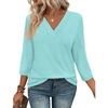 image:imageWIHOLL Womens Tops 34 Length Sleeve V Neck Casual Tunic Tops Basic Shirts Loose Fit BlouseB Lake Green
