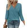 image:imageWIHOLL Womens Tops 34 Length Sleeve V Neck Casual Tunic Tops Basic Shirts Loose Fit BlouseC Gray Green