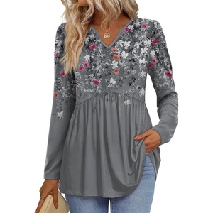 image:imagePlus Size Clothes for Women Trendy Fall Fashion Must Haves Long Sleeve Ladies Tops Business Casual Work Shirts Floral Grey 3XL